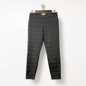 Nanette Lepore Plaid Pull On Stretch Tapered Fall Preppy Chic Trouser Pants Gray